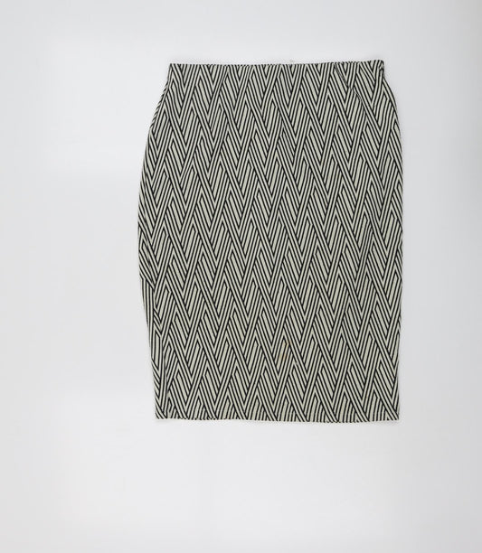 Mango Womens Beige Geometric Polyester Straight & Pencil Skirt Size M