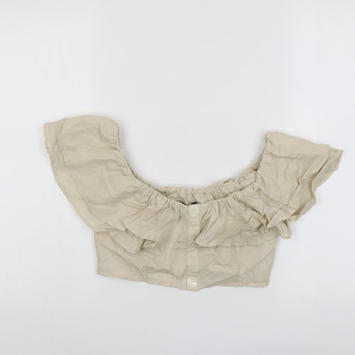 Zara Womens Beige Cotton Cropped Blouse Size XS Boat Neck