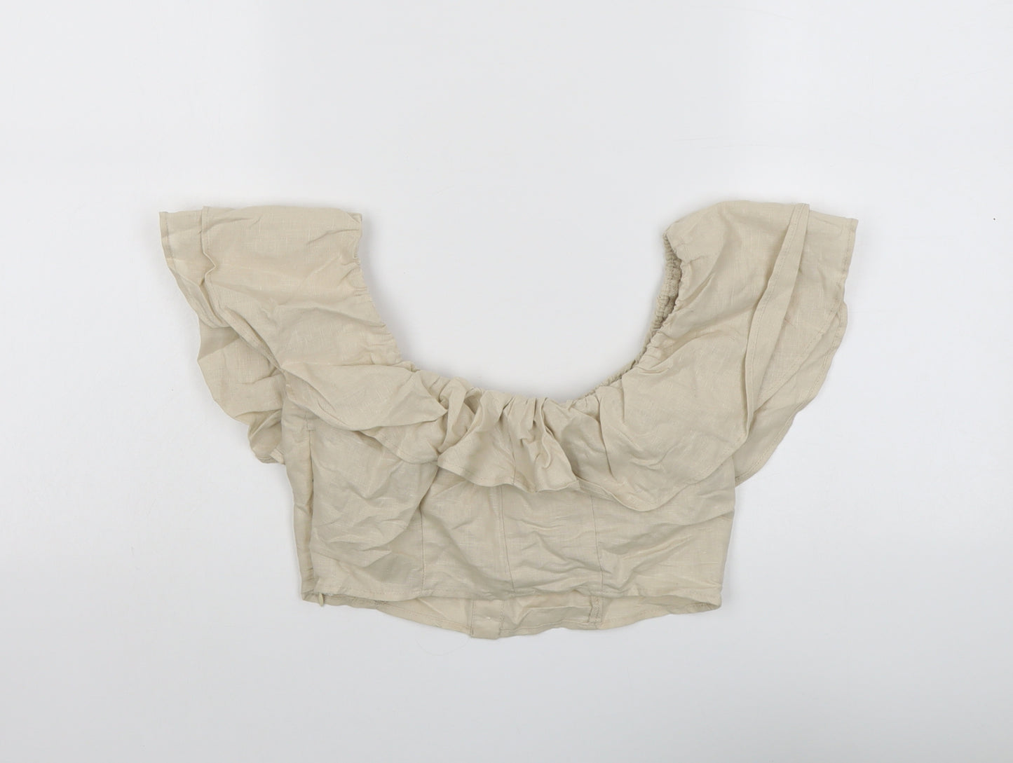 Zara Womens Beige Cotton Cropped Blouse Size XS Boat Neck