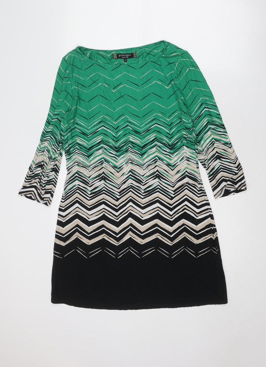 Principles Womens Green Geometric Viscose A-Line Size 12 Boat Neck Pullover