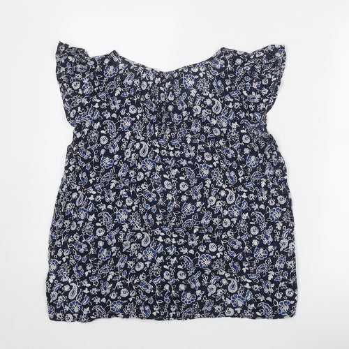 Gap Womens Blue Geometric Cotton Basic Blouse Size S Round Neck