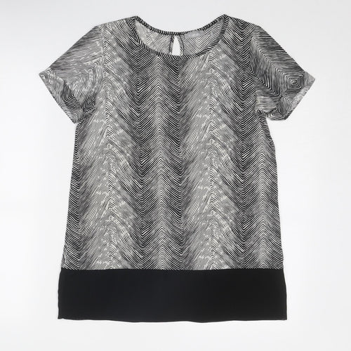 CMD Womens Black Geometric Polyester Basic Blouse Size 10 Round Neck