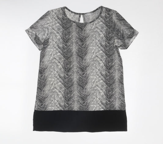 CMD Womens Black Geometric Polyester Basic Blouse Size 10 Round Neck