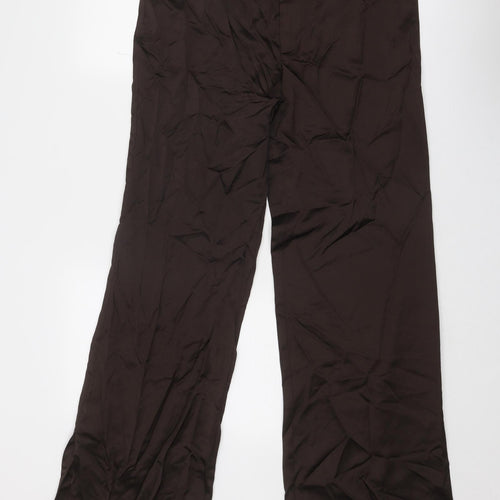 Zara Womens Brown Viscose Trousers Size L Regular Zip
