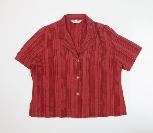 Slimma Womens Red Striped Polyester Basic Button-Up Size 18 Collared