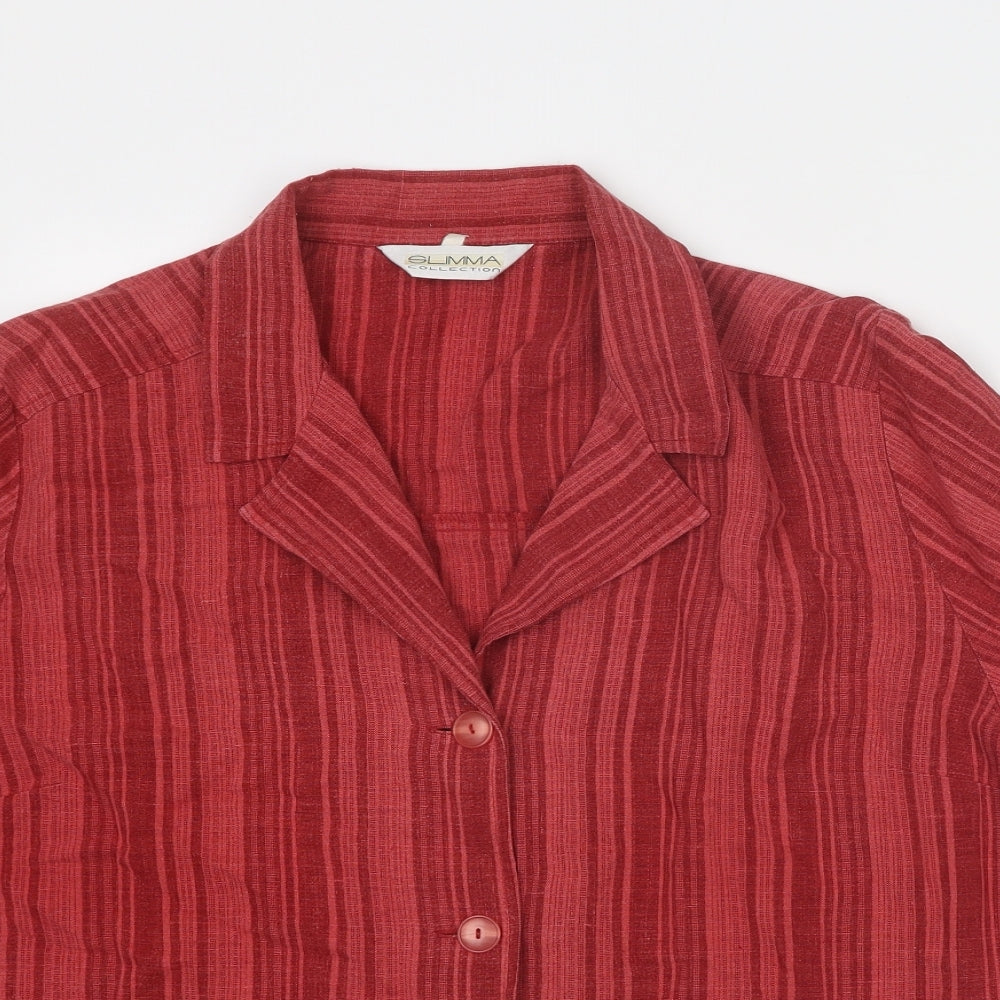 Slimma Womens Red Striped Polyester Basic Button-Up Size 18 Collared