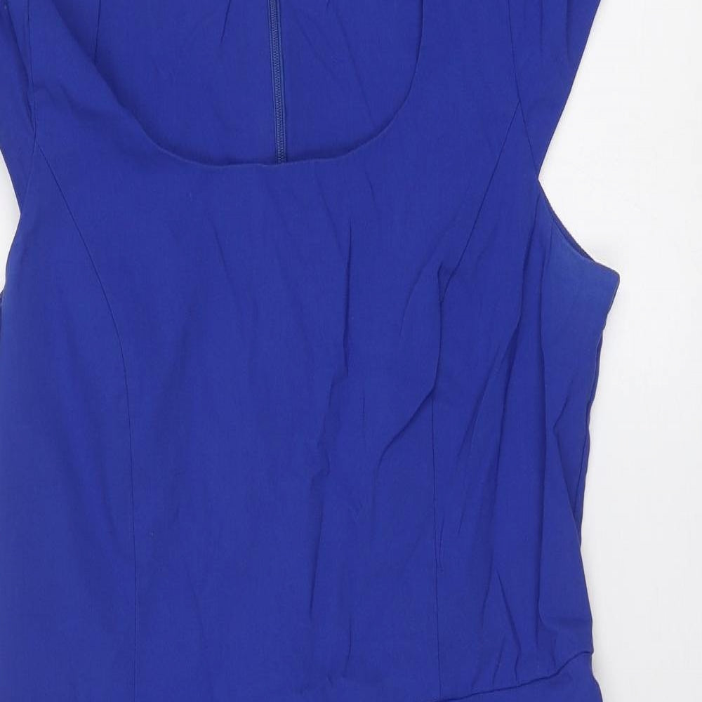 Roman Womens Blue Viscose Sheath Size 16 Scoop Neck Zip - Cap Sleeve