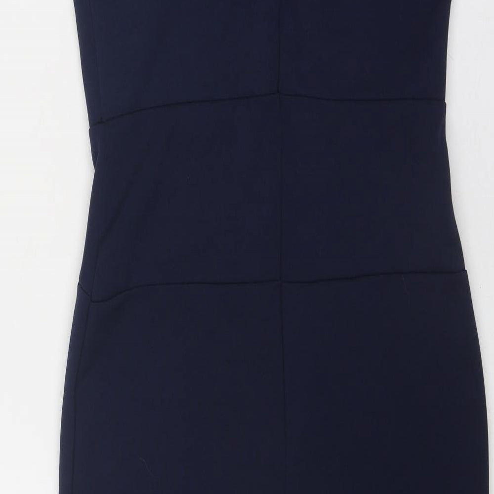 Boohoo Womens Blue Polyester Bodycon Size 10 Off the Shoulder Zip