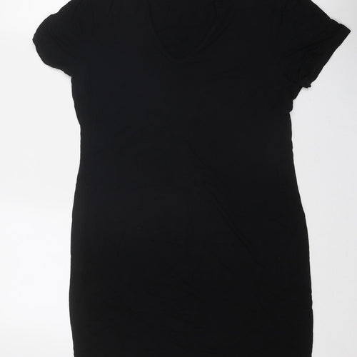 Missguided Womens Black Viscose T-Shirt Dress Size 16 V-Neck Pullover