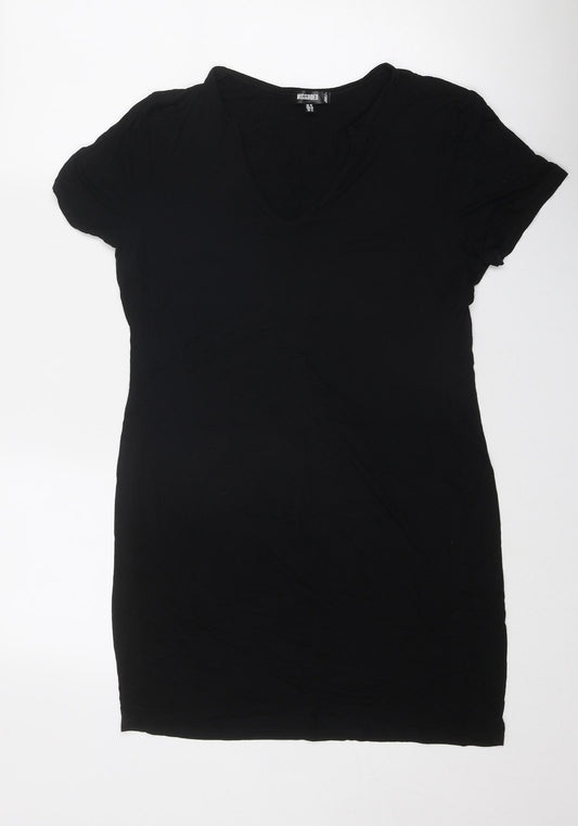 Missguided Womens Black Viscose T-Shirt Dress Size 16 V-Neck Pullover