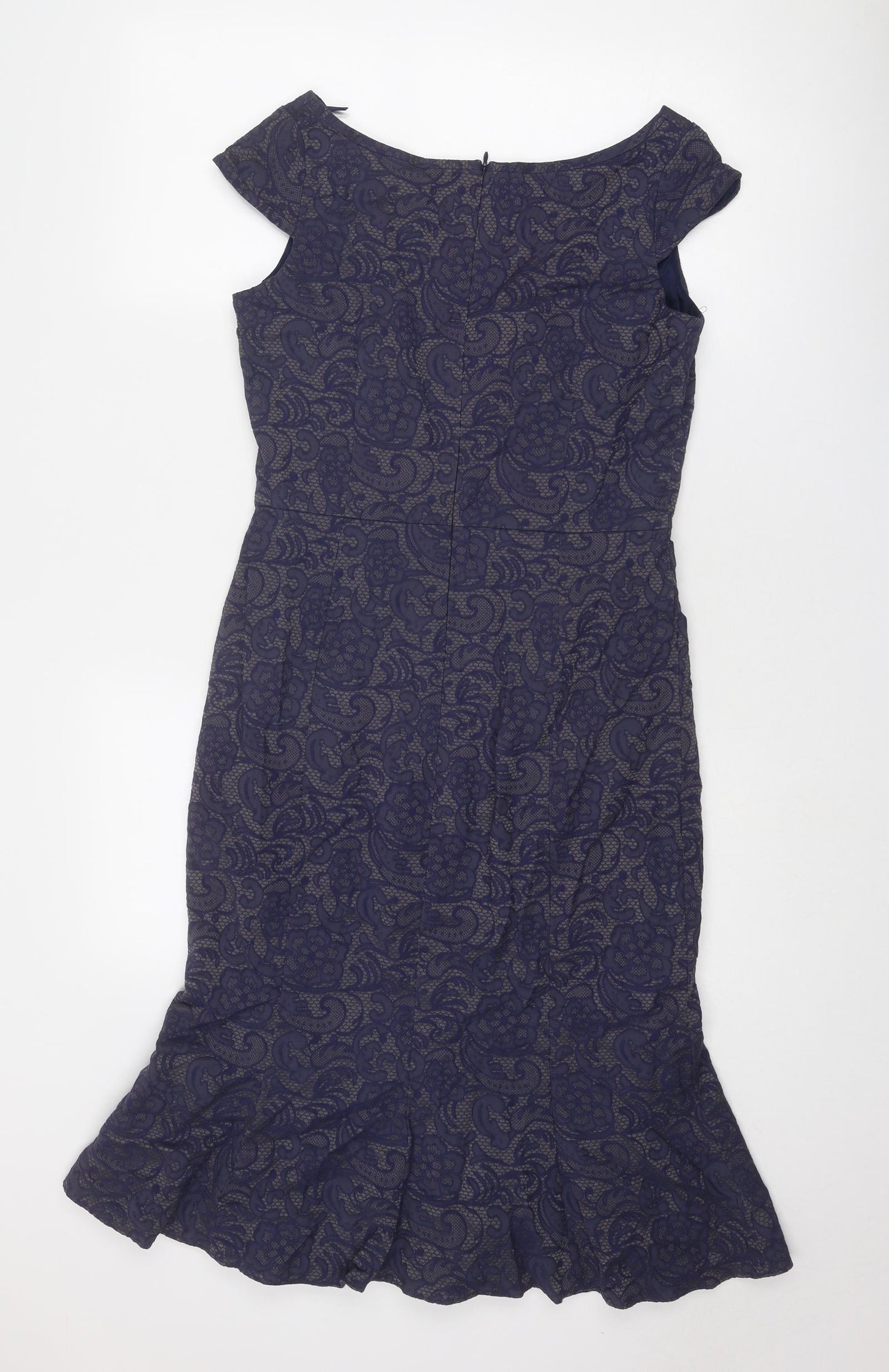 NEXT Womens Blue Floral Cotton Mermaid Size 10 V-Neck Zip - Lace Overlay