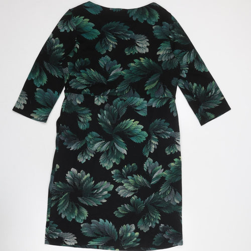 Roman Womens Black Geometric Polyester Sheath Size 12 Boat Neck Pullover - Leaf Print