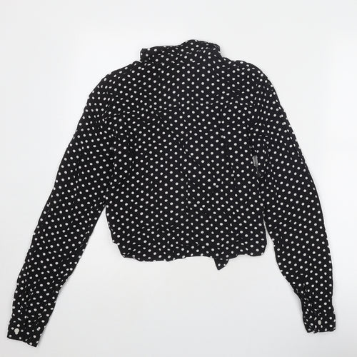 H&M Girls Black Polka Dot Viscose Basic Button-Up Size 15 Years Collared Button