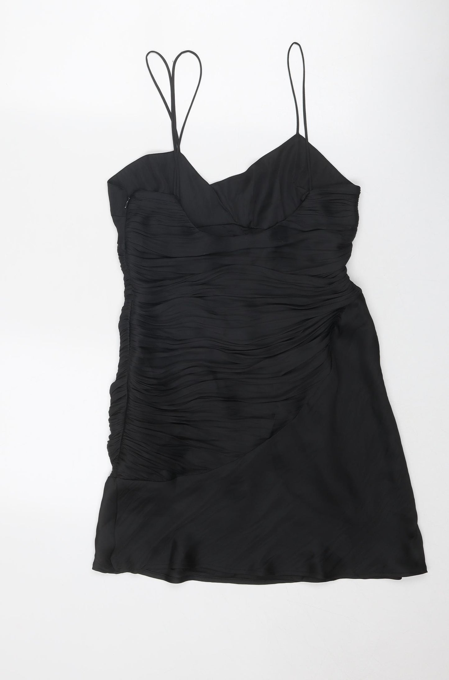 Zara Womens Black Polyester Mini Size M V-Neck Zip