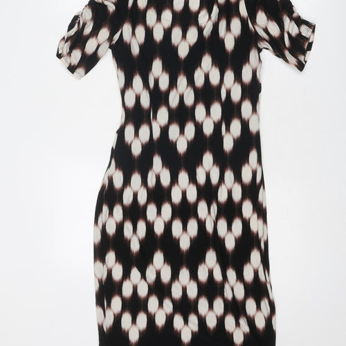 Marks and Spencer Womens Black Geometric Polyester Sheath Size 10 Boat Neck Pullover - Twist Front Detail