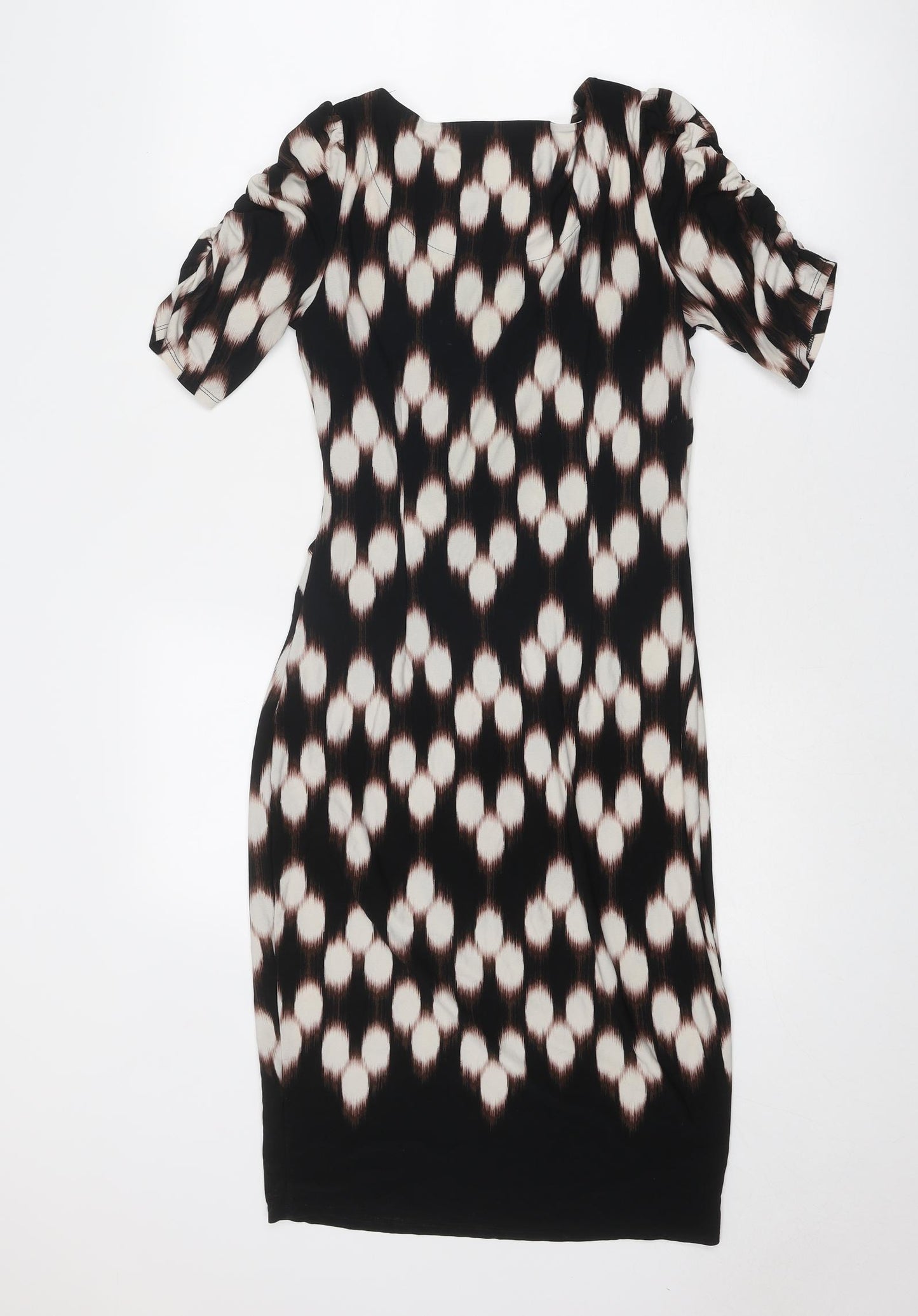 Marks and Spencer Womens Black Geometric Polyester Sheath Size 10 Boat Neck Pullover - Twist Front Detail