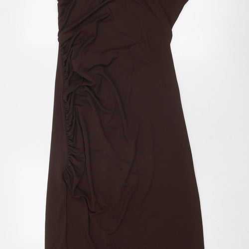 Zara Womens Brown Polyester Maxi Size 2XL One Shoulder Zip