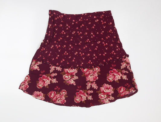 Cath Kidston Womens Purple Floral Viscose Swing Skirt Size 16 Zip