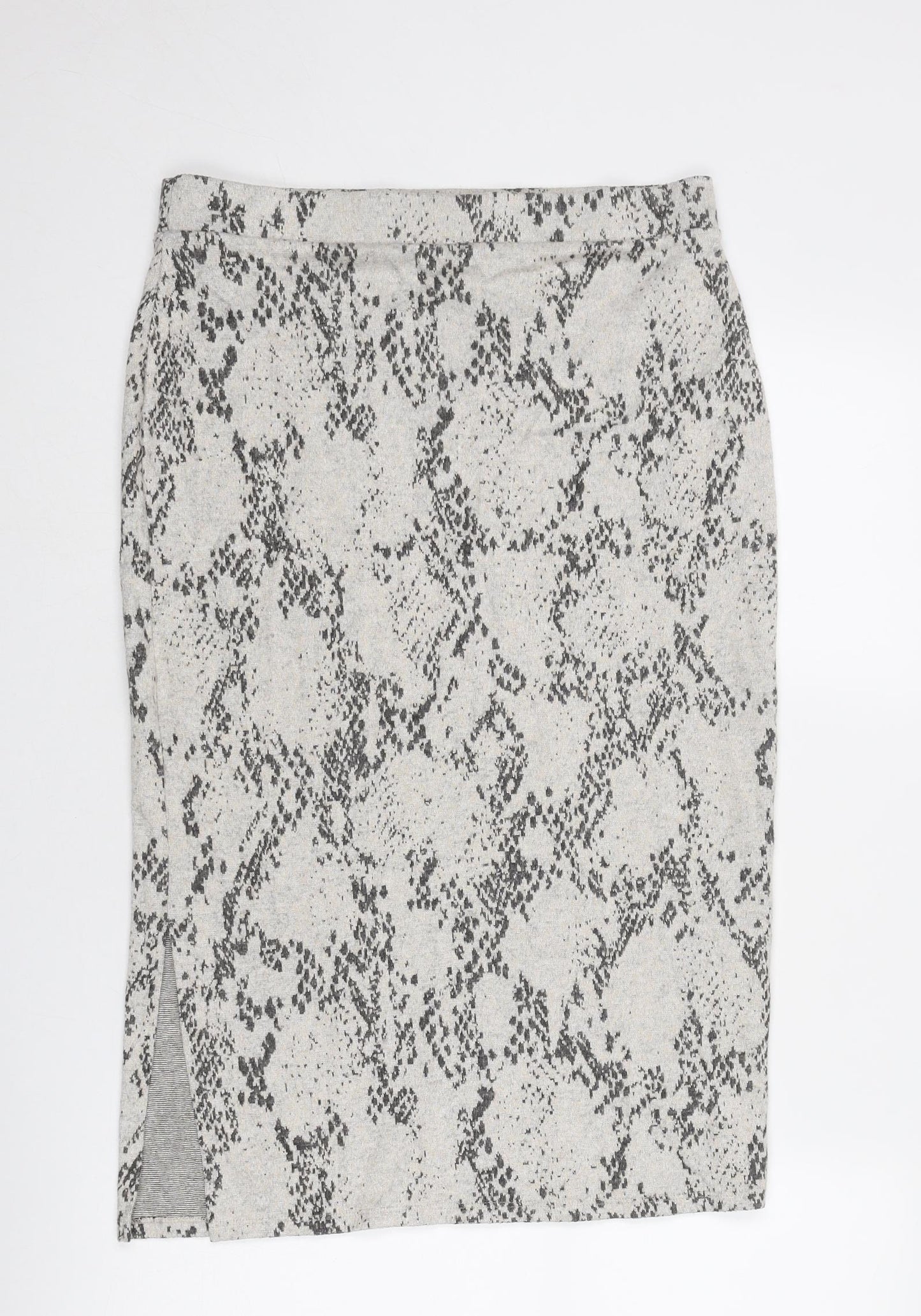 Marks and Spencer Womens Grey Animal Print Viscose A-Line Skirt Size 14 - Snakeskin Pattern