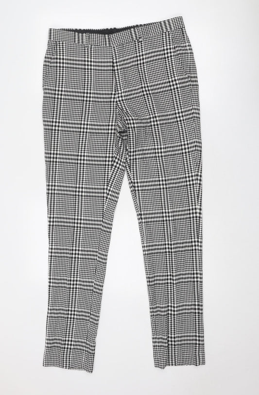 Villain Mens Black Check Polyester Trousers Size 34 in Regular Zip