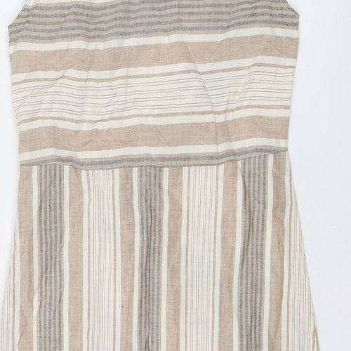 Kaleidoscope Womens Beige Striped Cotton Shift Size 12 Boat Neck Zip