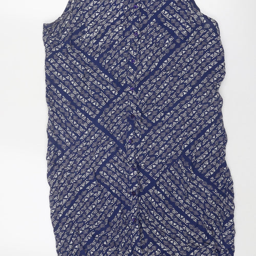 Debenhams Womens Blue Geometric Viscose Shirt Dress Size 12 Collared Button