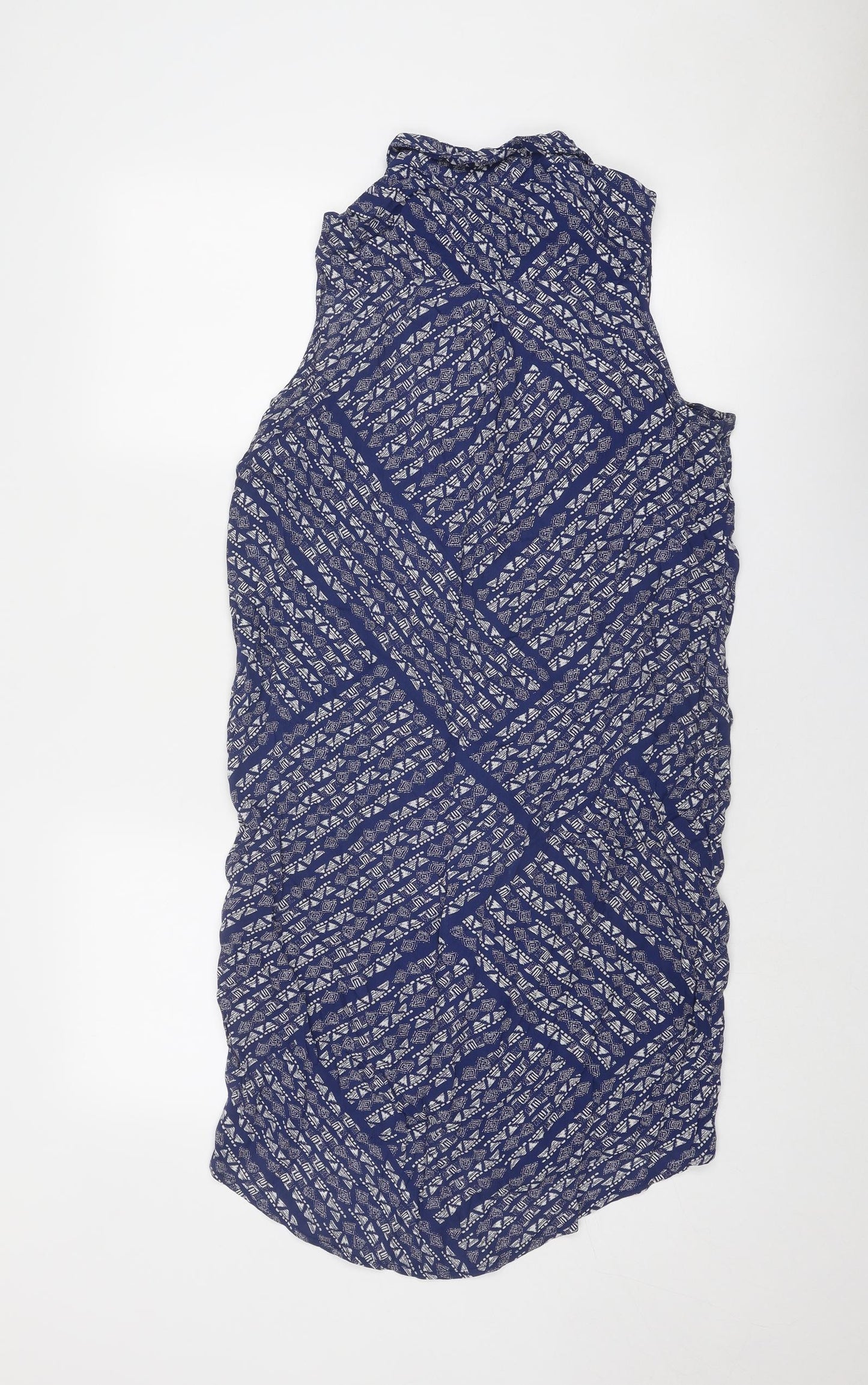 Debenhams Womens Blue Geometric Viscose Shirt Dress Size 12 Collared Button