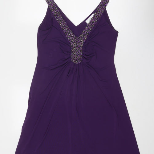 Wallis Womens Purple Polyester A-Line Size 14 V-Neck Pullover - Embellished Neckline