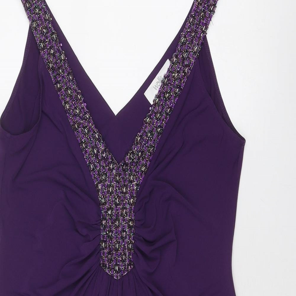 Wallis Womens Purple Polyester A-Line Size 14 V-Neck Pullover - Embellished Neckline