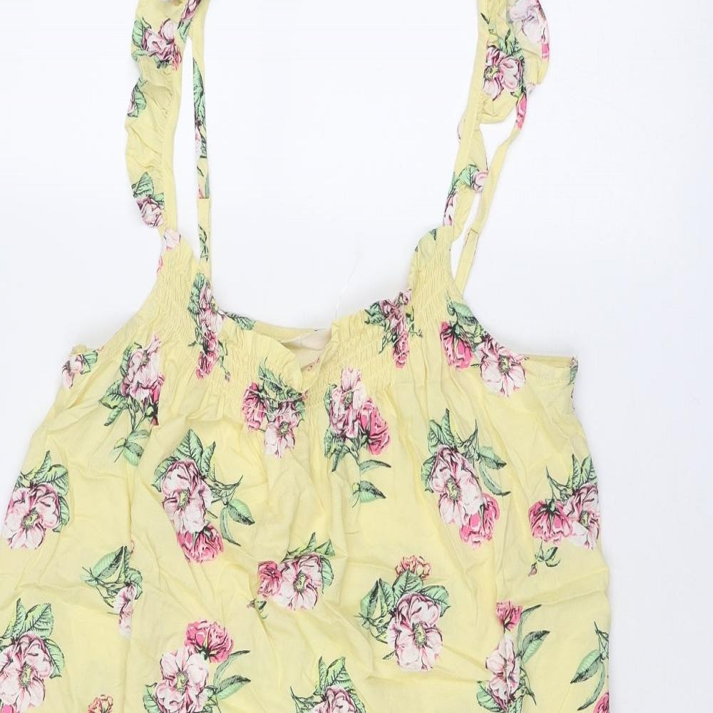 Marks and Spencer Womens Yellow Floral Viscose Tank Dress Size 12 Scoop Neck Pullover