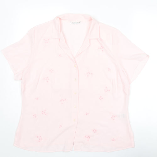 St Michael Womens Pink Floral Polyester Basic Button-Up Size 18 Collared