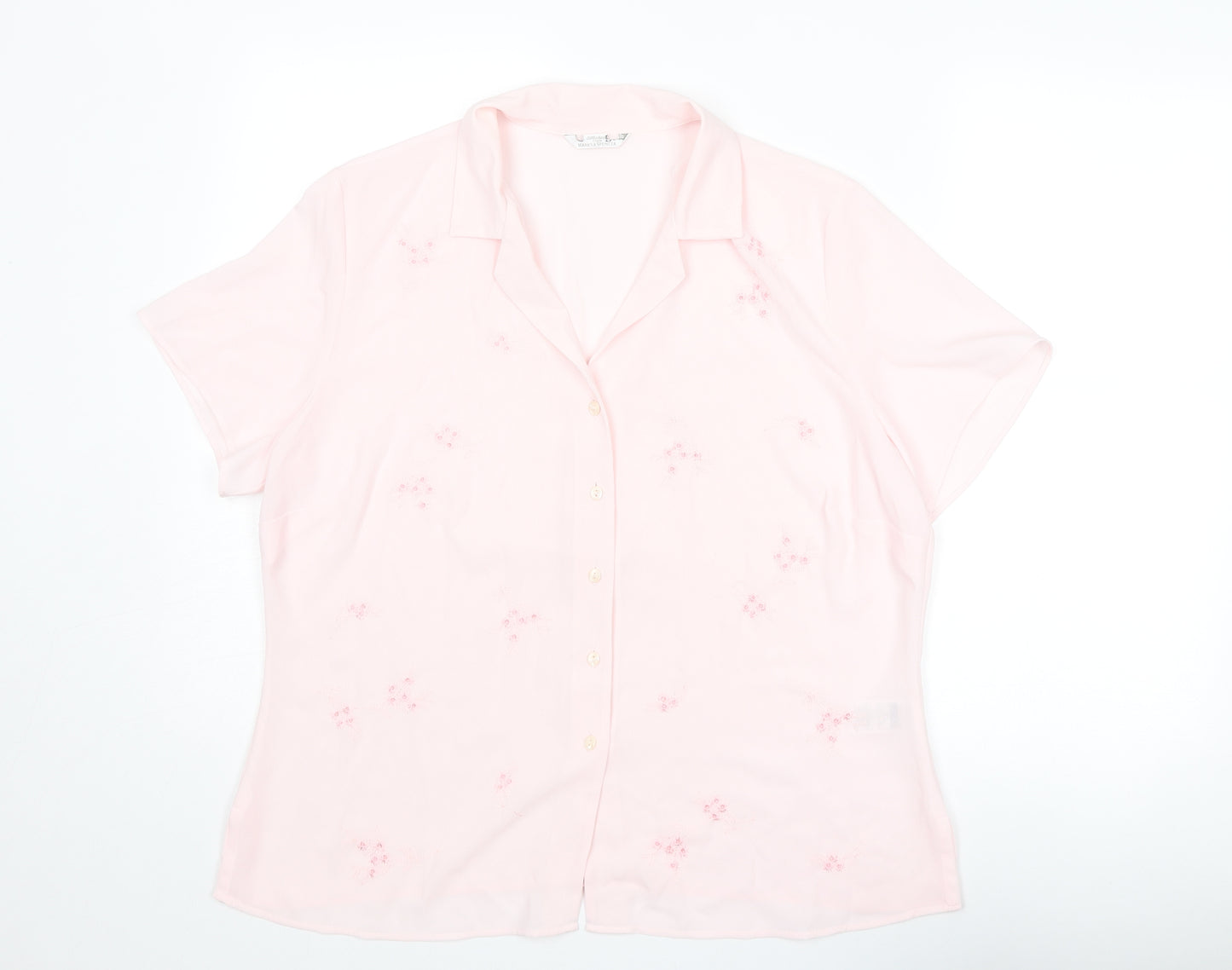 St Michael Womens Pink Floral Polyester Basic Button-Up Size 18 Collared