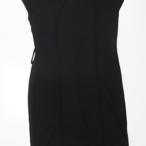 Debenhams Womens Black Polyester Pencil Dress Size 14 Boat Neck Zip