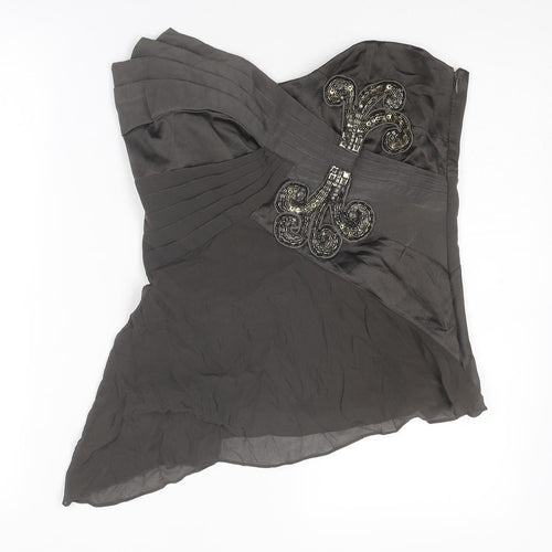 Karen Millen Womens Brown Silk Basic Blouse Size 12 Off the Shoulder