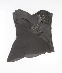 Karen Millen Womens Brown Silk Basic Blouse Size 12 Off the Shoulder