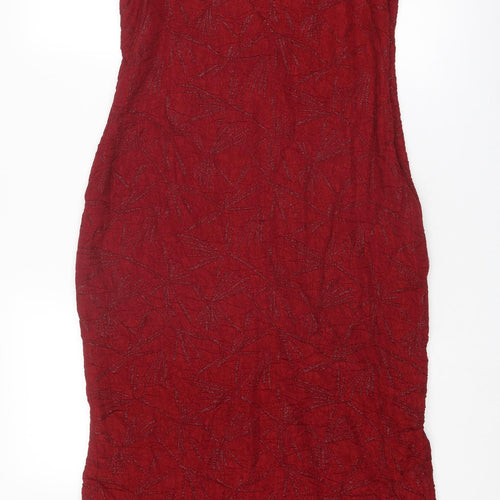 Shiraz Womens Red Geometric Viscose A-Line Size 10 V-Neck Pullover