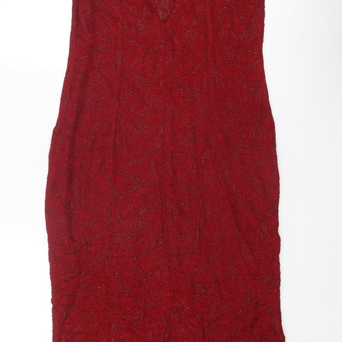 Shiraz Womens Red Geometric Viscose A-Line Size 10 V-Neck Pullover