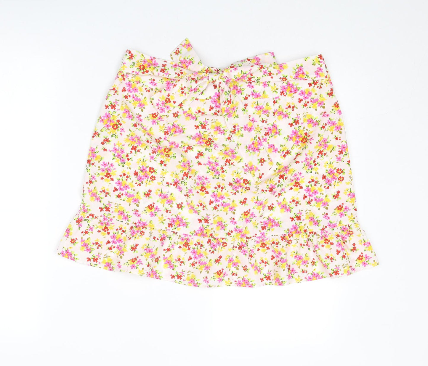 Topshop Womens Multicoloured Floral Polyester Skater Skirt Size 14 Button