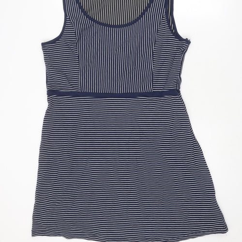 Tommy Hilfiger Womens Blue Striped Cotton Tank Dress Size 18 Round Neck Zip