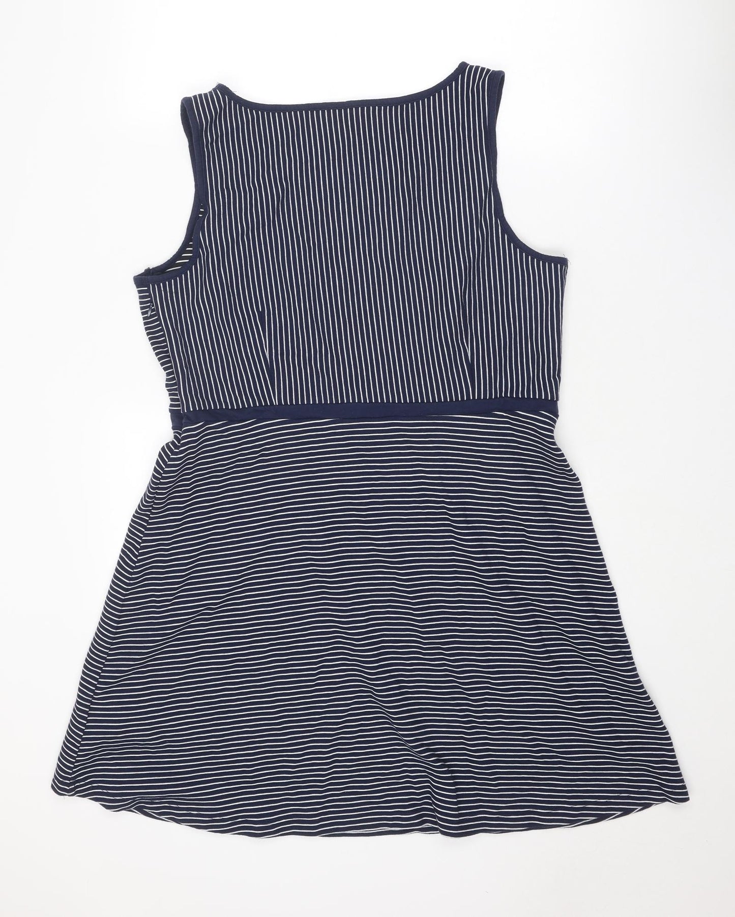 Tommy Hilfiger Womens Blue Striped Cotton Tank Dress Size 18 Round Neck Zip