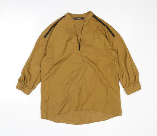 Zara Womens Brown Cotton Basic Blouse Size XS V-Neck