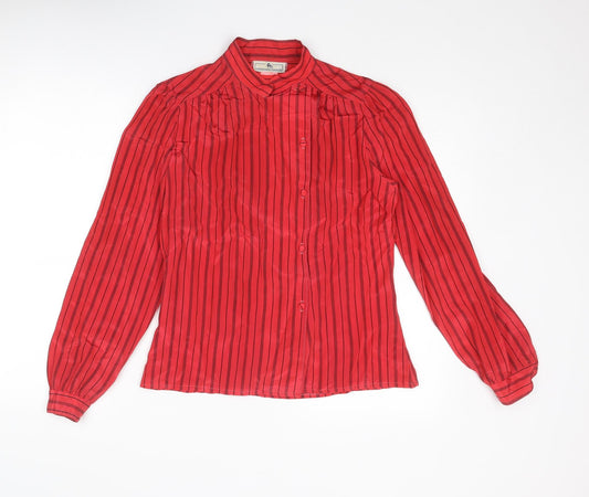 Jonathan Martin Womens Red Striped Acetate Basic Button-Up Size 12 Mock Neck