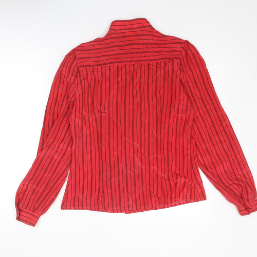 Jonathan Martin Womens Red Striped Acetate Basic Button-Up Size 12 Mock Neck