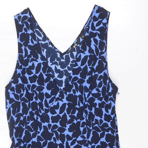 Uniqlo Womens Blue Geometric Polyester A-Line Size M V-Neck Zip - Leaf Pattern