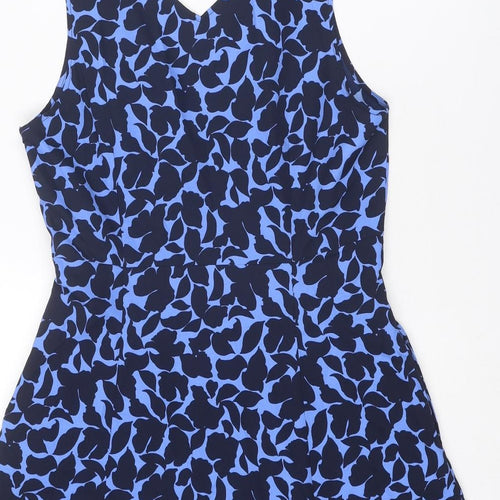 Uniqlo Womens Blue Geometric Polyester A-Line Size M V-Neck Zip - Leaf Pattern
