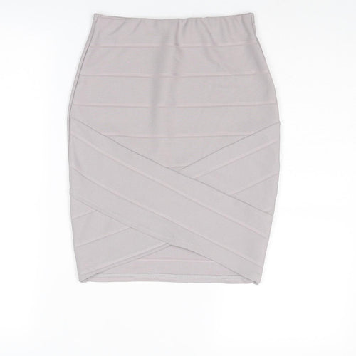 Miss Selfridge Womens Grey Striped Polyester Bandage Skirt Size 6