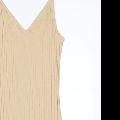 Divided by H&M Womens Beige Cotton Bodycon Size M V-Neck Pullover