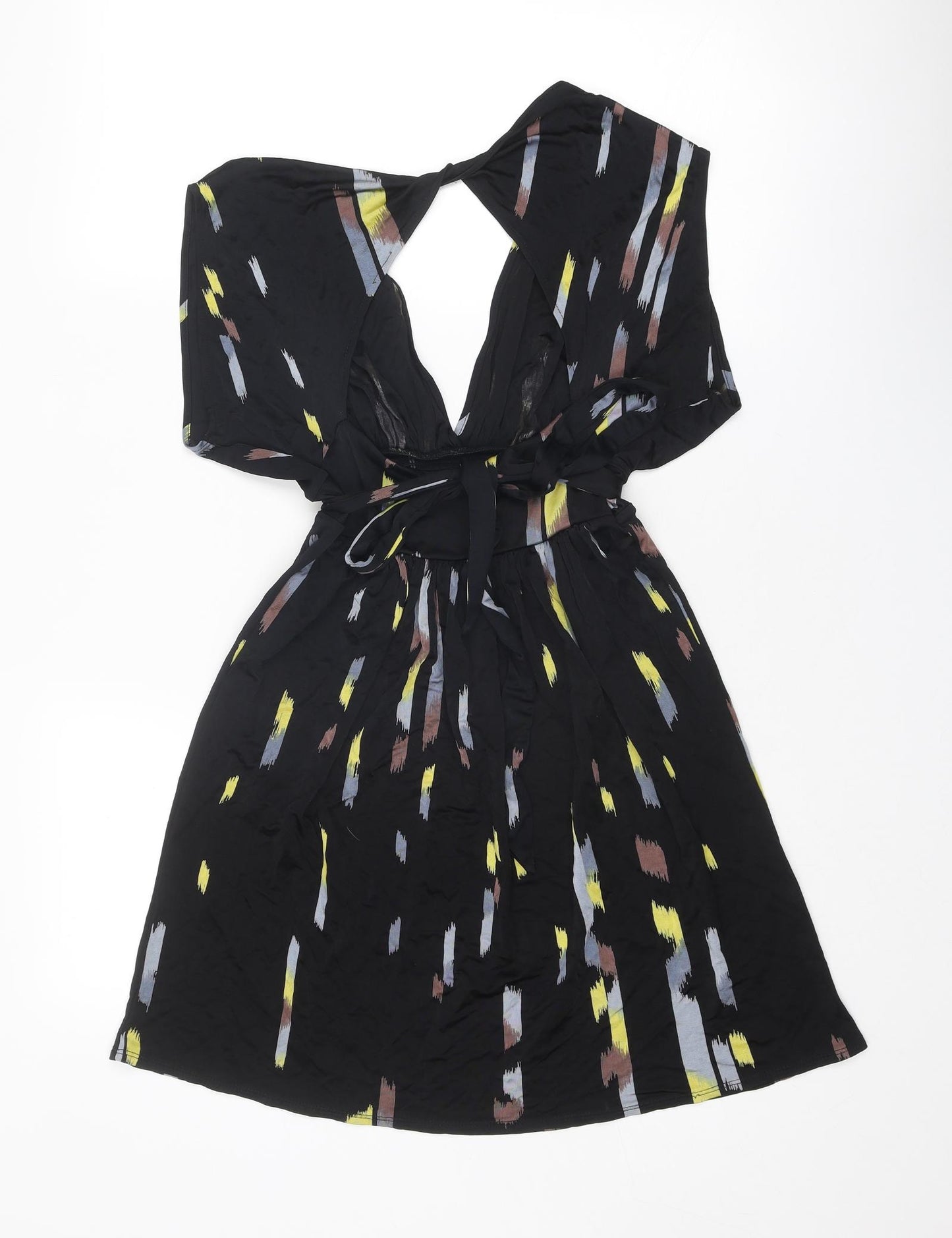 Miss Selfridge Womens Black Geometric Polyester Fit & Flare Size 10 V-Neck Pullover