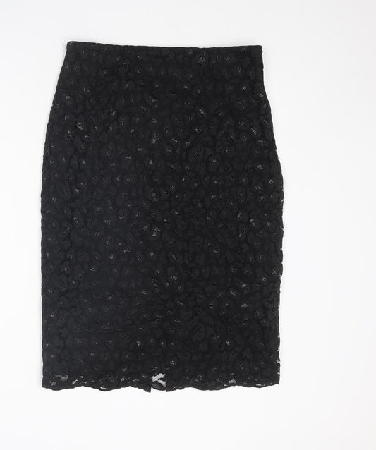 Zara Womens Black Geometric Nylon A-Line Skirt Size L Zip