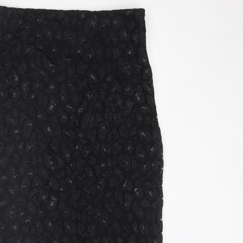 Zara Womens Black Geometric Nylon A-Line Skirt Size L Zip